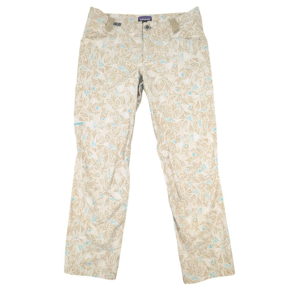 Patagonia Venga Rock Pants Womens 6 Organic Cotton Climbing Hiking Printed Tan